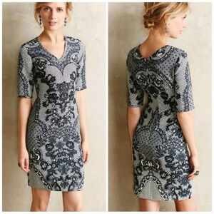 Anthropologie Grey Sketched Lace Dress By Yoana Baraschi Size 12 Large L